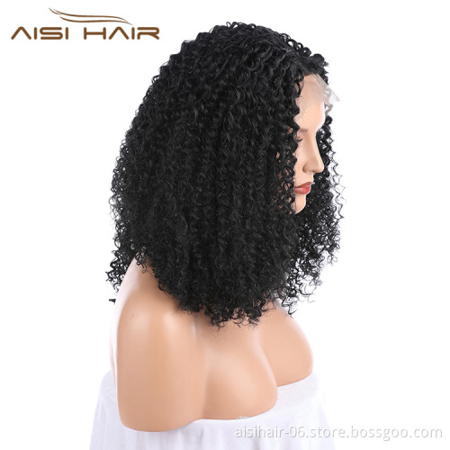 Aisi Hair Medium Long Natural Black Wig Afro Kinky Curly Lace Front Wig Party Front Lace Synthetic Hair Wigs For Black Women